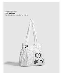 Borsa tote a pois coreana carina fiocco cuore grande borsa spalla viaggio quotidiano