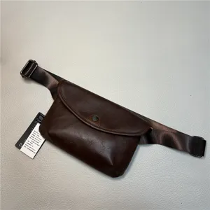 Brown leather fashion men chest bag casual retro messenger bag with adjustable strap main view