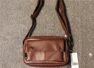 Men brown PU leather mini shoulder bag casual stylish messenger bag with front pocket