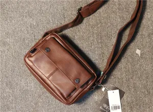 Men minimalist PU leather shoulder bag crossbody bag casual small messenger bag detail view