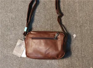 Men casual brown PU leather crossbody bag simple fashion single shoulder mini messenger bag