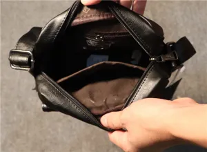 Men black leather crossbody bag casual minimalist small messenger shoulder mini bag