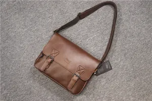 Retro brown leather messenger bag for men and women, casual crossbody school shoulder bag