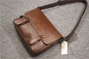 Vintage brown leather messenger bag for men casual crossbody shoulder school bag for daily use