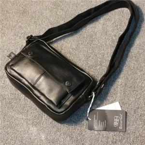 Men black PU leather crossbody shoulder bag casual minimalist fashion small messenger bag new