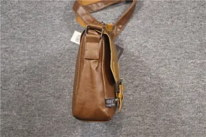 Men brown pu leather messenger bag casual crossbody vintage shoulder bag student satchel