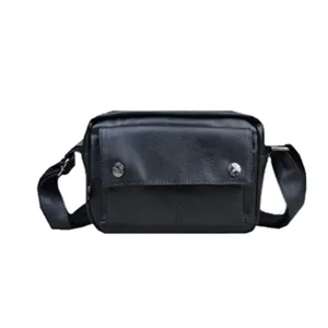 Black PU leather men messenger bag casual stylish small crossbody shoulder bag for daily use