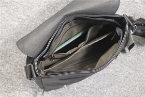 Men's casual messenger bag black PU leather crossbody shoulder bag multi-pocket design