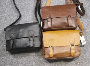 Vintage PU Leather Messenger Bag Men Casual Crossbody Shoulder Bag School Satchel