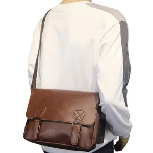 Vintage leather messenger bag for men, casual crossbody shoulder bag for daily use and school.