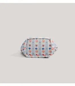 Mini bolso de lona lindo con patrón de oso y flores, bolsa de almuerzo portátil para diario.