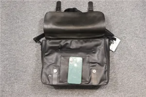 Men black leather messenger bag vintage casual shoulder crossbody business handbag for daily use