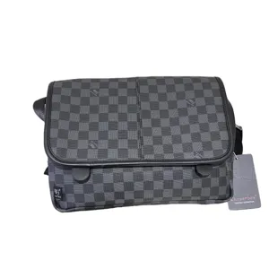Heren grijs geruite schoudertas casual crossbody tas stijlvolle aktentas voor dagelijks
