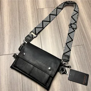 Men's PU Leather Crossbody Bag Casual Street Trend Chest Bag Multi-Pocket Waterproof Travel Shoulder Bag For Men