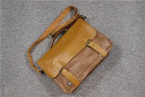 Retro men's PU leather messenger bag business casual shoulder crossbody bag with dual buckles