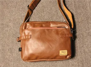 Men vintage brown PU leather messenger bag casual crossbody shoulder bag for daily travel.