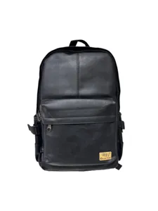 Zaino nero classico in ecopelle per uomo e donna, borsa porta PC vintage per lavoro quotidiano.