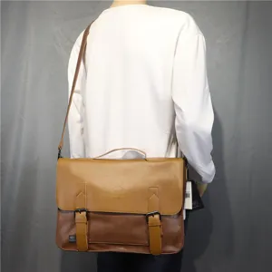 Threebox vintage men's messenger bag business casual shoulder crossbody bag with buckle.