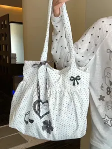 Koreaanse stijl polkadot canvas shopper tas met schattige strik hart en vintage noten