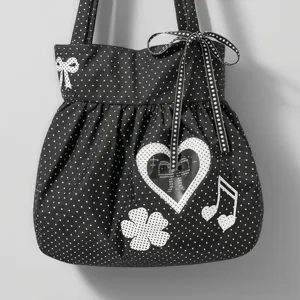 Koreaanse stijl stippen shopper tas met schattige strik en hart grote capaciteit katoenen tas.