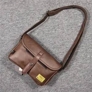 Men PU Leather Casual Crossbody Bag Vintage Magnetic Buckle Small Shoulder Bag Fashion Phone Bag Messenger