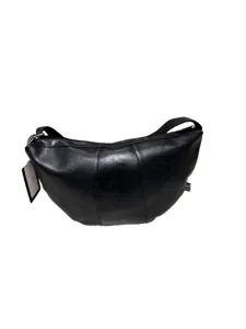 Sac bandoulière demi-lune en cuir noir pour homme, sac croissant souple et très élégant.