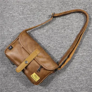 Men Brown PU Leather Vintage Casual Crossbody Shoulder Bag Small Messenger Bag Daily