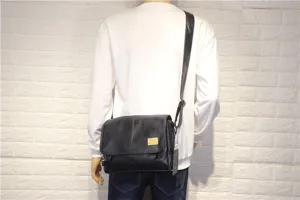 Threebox fashion men casual soft leather messenger bag detail view showing shoulder wear style.