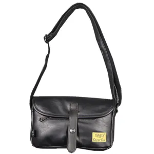Black PU leather crossbody bag for men and women, vintage messenger shoulder bag with flap.
