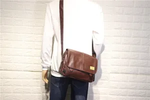 Men brown leather messenger bag casual crossbody shoulder bag stylish soft pu leather satchel