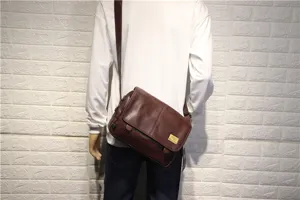 Men brown leather messenger bag casual crossbody shoulder bag for daily travel use style