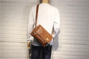Men brown soft leather messenger bag casual crossbody shoulder bag for daily use.