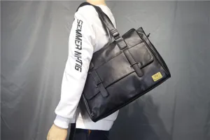 Men's black PU leather business briefcase casual shoulder messenger bag for daily work and travel
