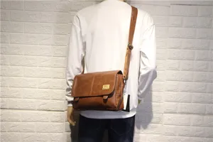 Men casual PU leather shoulder bag trendy crossbody messenger bag with adjustable strap
