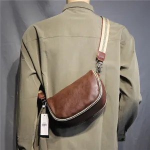 Men vintage saddle bag crossbody casual shoulder bag stylish brown PU leather chest bag