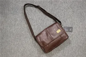 Men brown PU leather messenger bag casual crossbody shoulder bag with adjustable strap