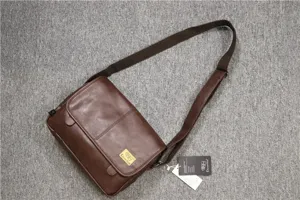 Brown PU leather messenger bag for men, vintage flap cross body shoulder bag with adjustable strap.