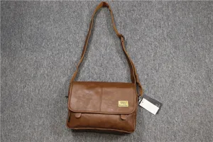 Brown soft leather messenger bag for men stylish casual crossbody bag for daily use