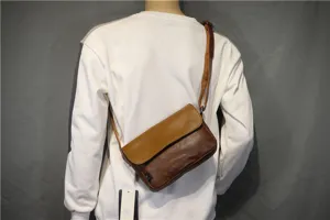 Retro contrast color flap shoulder bag, casual crossbody bag for men and women, vintage design.