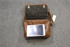 Casual PU leather brown messenger bag for men stylish crossbody shoulder bag with flap design