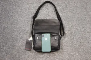 Black leather messenger bag for men retro shoulder bag casual crossbody bag daily use
