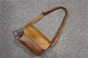Retro Japanese style PU leather flap messenger bag with adjustable shoulder strap for men.