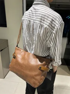 Sac bandoulière vintage marron pour homme en cuir PU souple sac décontracté grande capacité