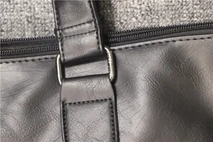 Men's Black Business Briefcase Metal Hardware Detail PU Leather Handbag & Bag Strap