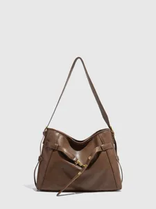Women Retro Large Capacity PU Leather Shoulder Bag Casual Commuter Tote Bag Fashion Handbag For Daily Work