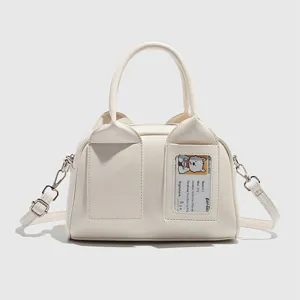 Mujer Moda Cuero PU Bolso Bowling Tendencia Color Sólido Bolso Almohada Casual Bandolera Bolso de Hombro Diario
