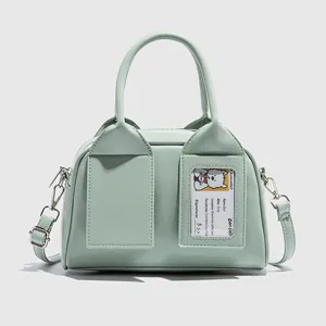 Elegante bolso de mano bowling verde claro para mujer, bolso de piel PU estilo cojín.