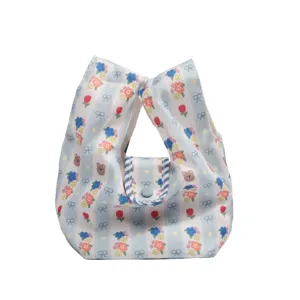 Lindo mini bolso bento de lona estilo coreano bolso de mano floral portátil diario