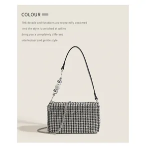 Sparkling rhinestone evening shoulder bag with chain strap and beaded charm, elegant party purse.