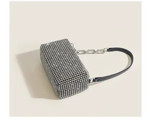 Sparkling rhinestone underarm bag for women, elegant evening party shoulder purse with chain strap.